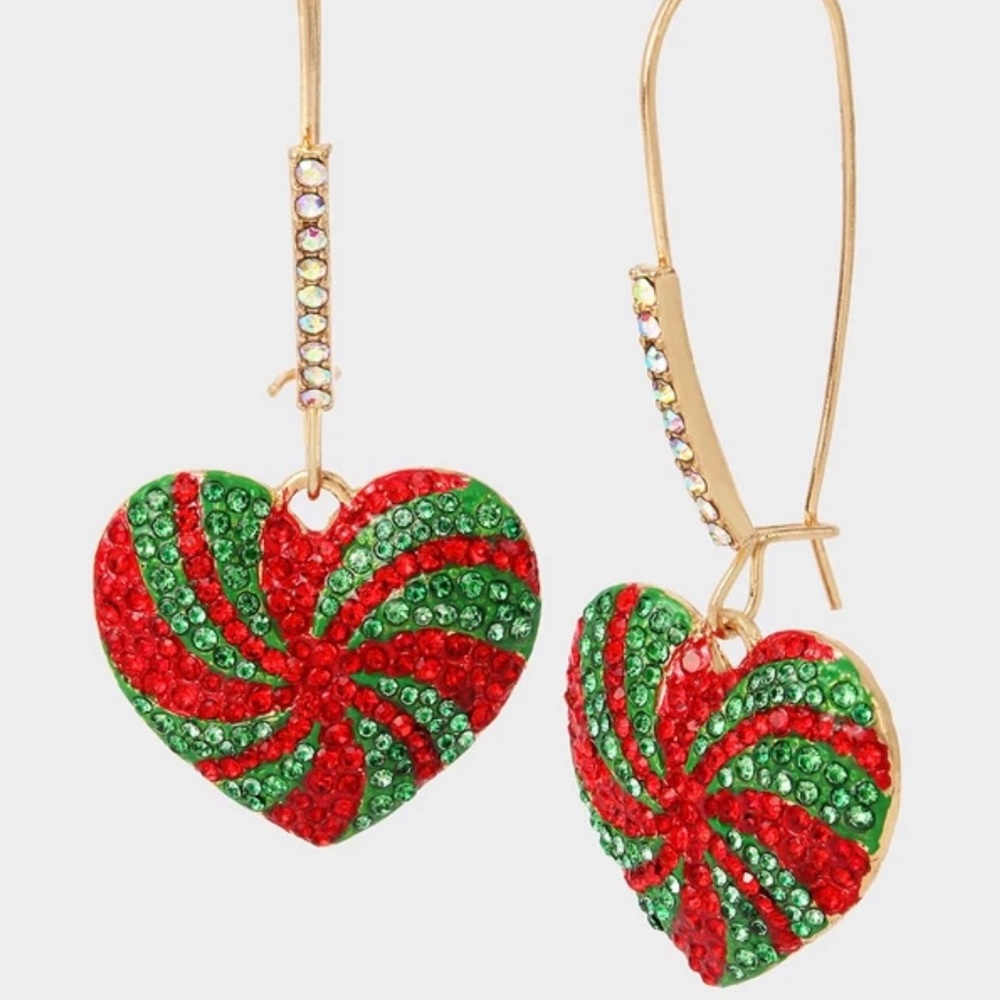 Betsey Johnson Peppermint Heart Dangle Earrings